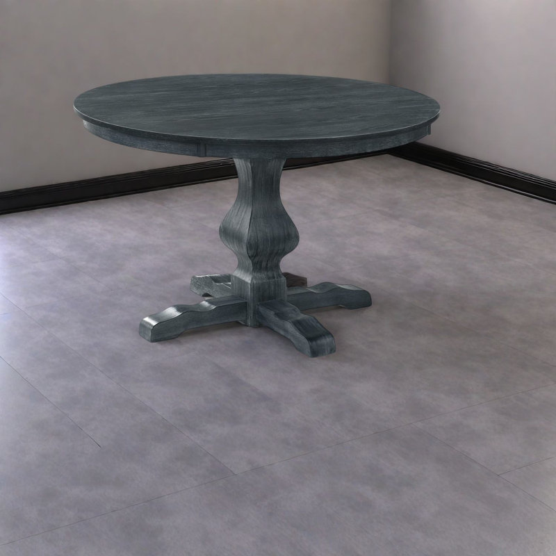 Table de salle à manger ronde en bois massif rustique, finition gris anthracite pour la maison