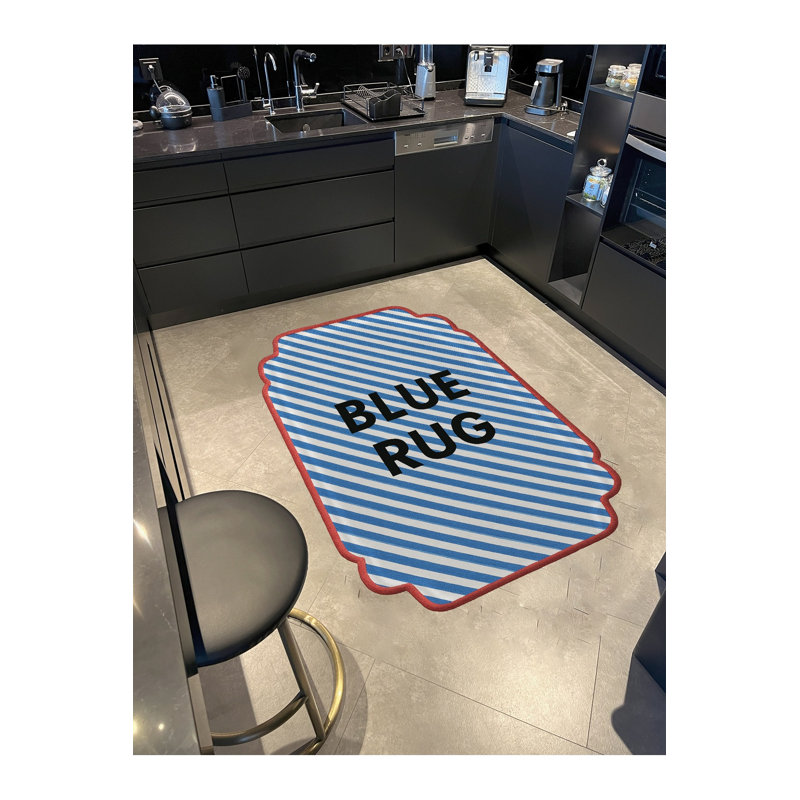 Tapis bleu tissé à rayures Mosso, 2' x 2'11"