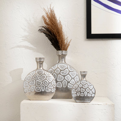 Vases | Ensemble de 3 vases décoratifs décoratifs hexagonaux en aluminium embossé |