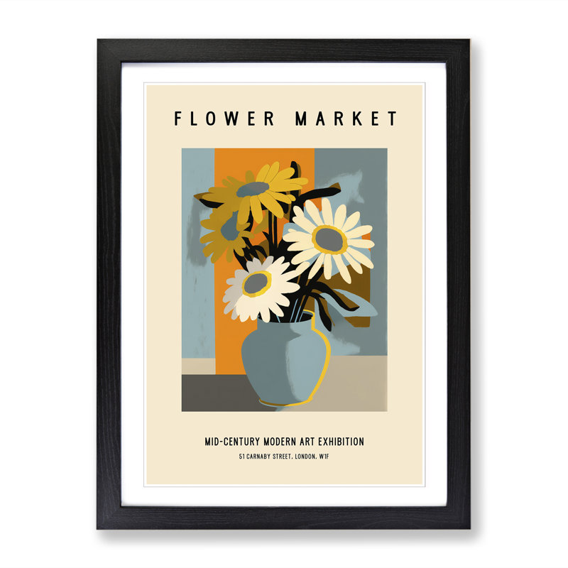 Mid Century Flower Market Exhibition No.3 - Single Picture Frame Print on Wood, 46cm H x 34cm W x 2cm D