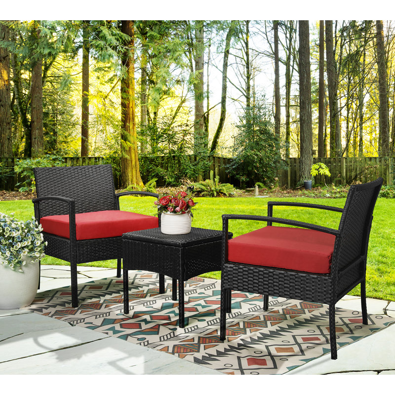 Holmsten 2 - Person Patio Conversation Set with Cushions, Red