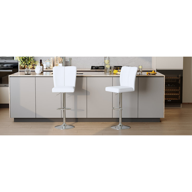 Tabourets de bar réglables modernes, cuir d'unité centrale blanc, design élégant en métal argenté pour la maison et le salon