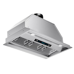 Hotte de cuisine encastrable convertible 900 CFM avec télécommande, 4 vitesses et filtre permanent en acier inoxydable