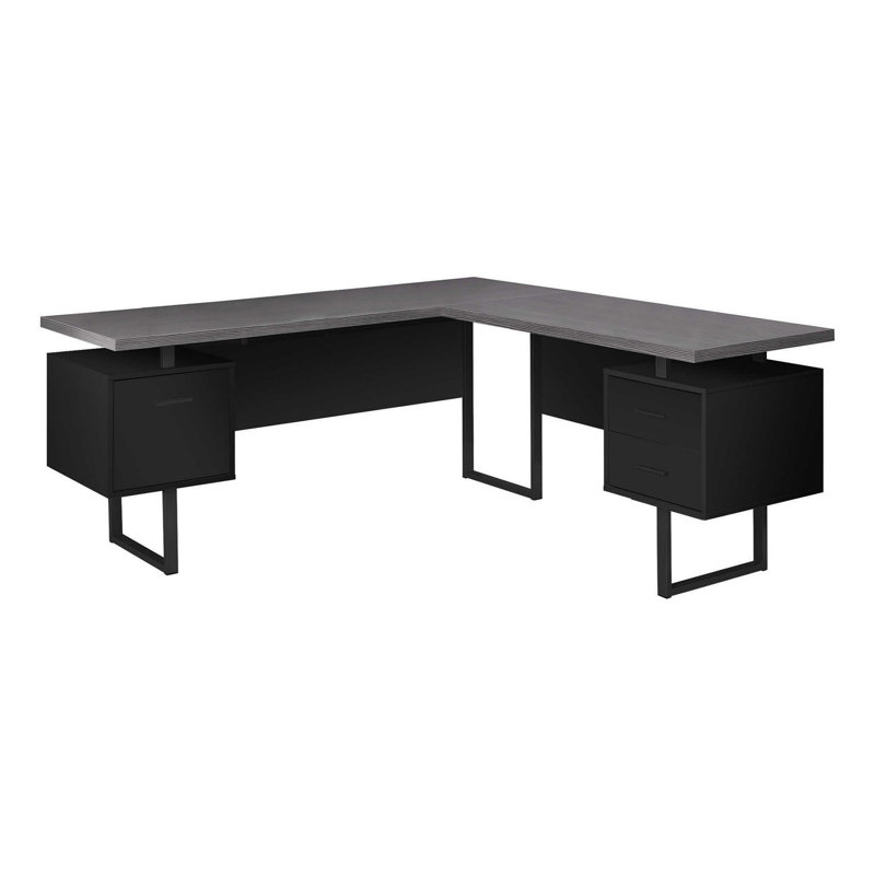 Computer Desk, Home Office, Corner, Storage Drawers, 70"L, L Shape, Work, Laptop, Metal, Light Gray/Black