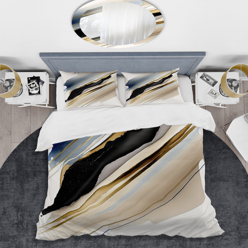 Ensemble de housse de couette noir et doré Cubic Expression X - Minimalisme - Microfibre de polyester