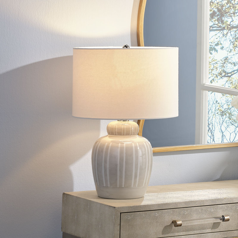Mayolo Ceramic Table Lamp with Linen Shade, Gray