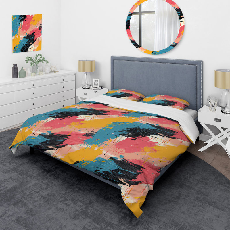 Literie bleu et rose Synergy I Brush, Housse de couette pour très grand lit et 2 très