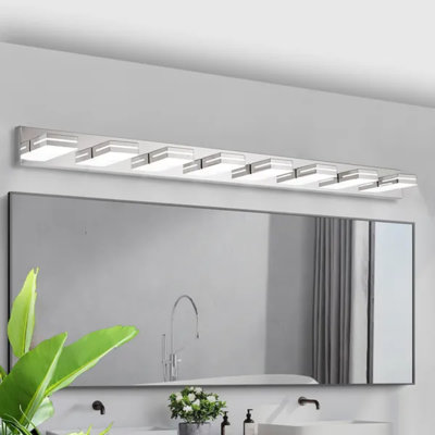 63" Modern Chrome 8-light Led Vanity Light, Sleek Minimalist Wall Sconce For Bathroom Mirror, Dimmable Energy-saving Bath Lighting Fixture