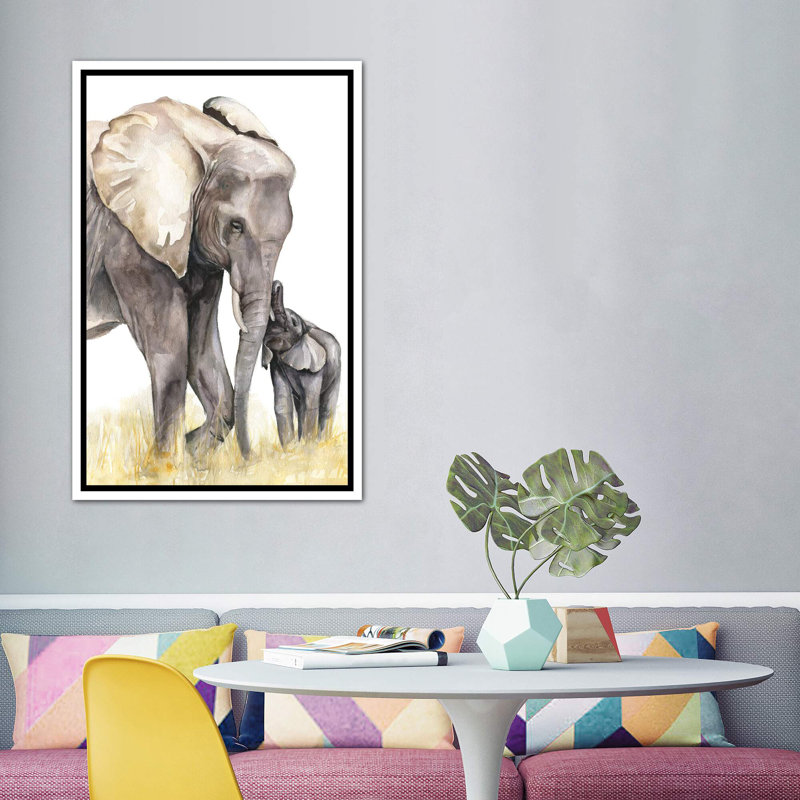 Décoration murale éléphant, H 60 po x l 40po x P 1,5 po, Toile blanche encadrée