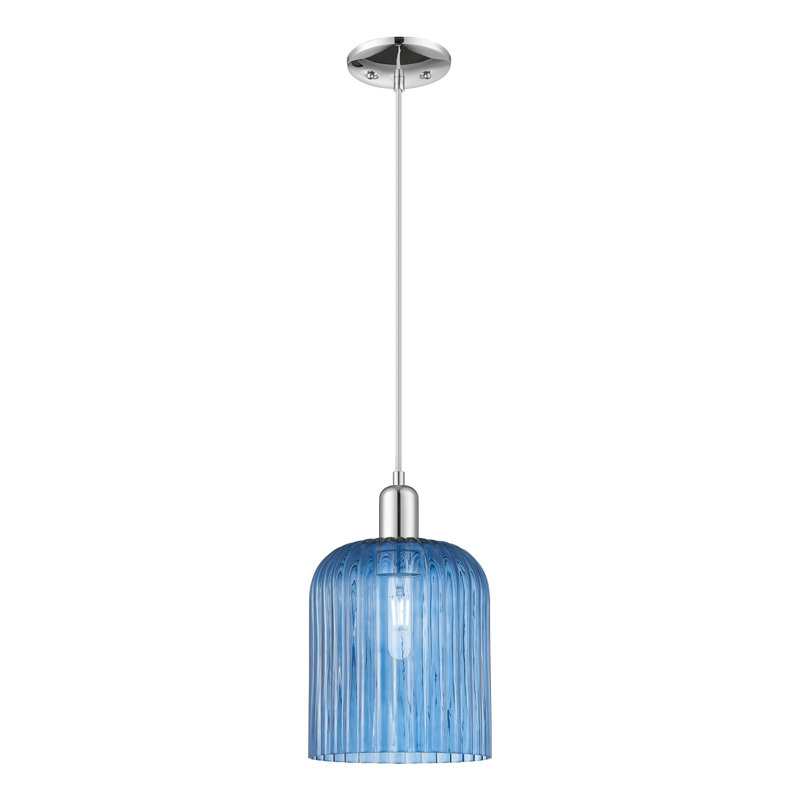 Mini luminaire suspendu suspendu 1 lumière Downtown, H 13,5 po x l 8 po x P 8 po, Bleu, Chrome poli