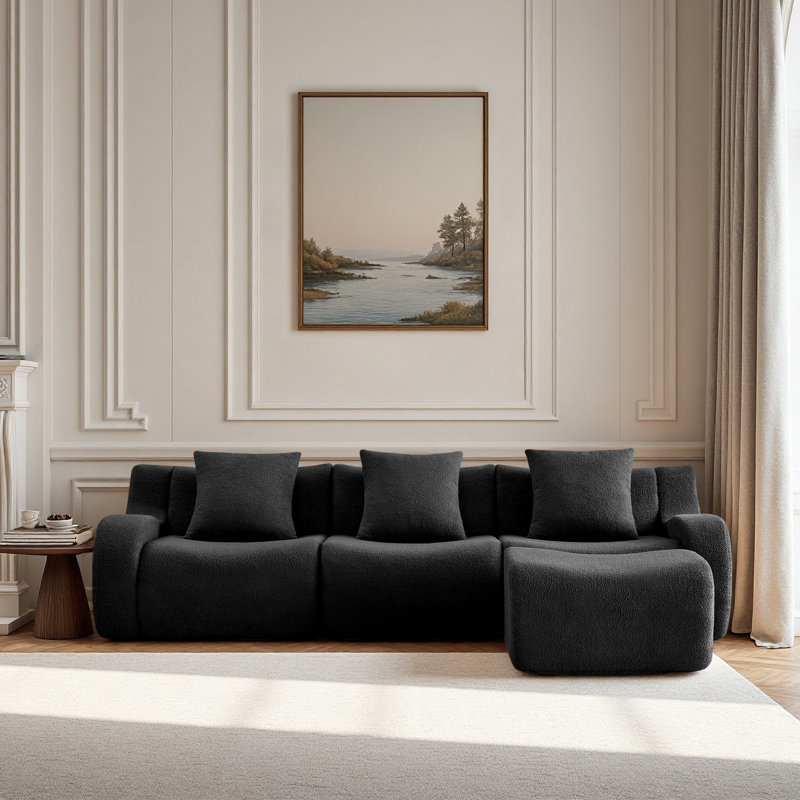 Canapé Boneless, H 35,4 po x l 115,3 po x P 65,7 po, 3, Noir