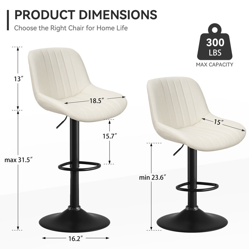 Nalupatio Swivel Upholstered Adjustable Height Counter Stool with Metal Frame, White