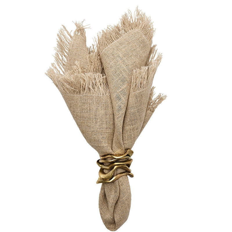 Fringe Linen Napkin, Natural/Silver