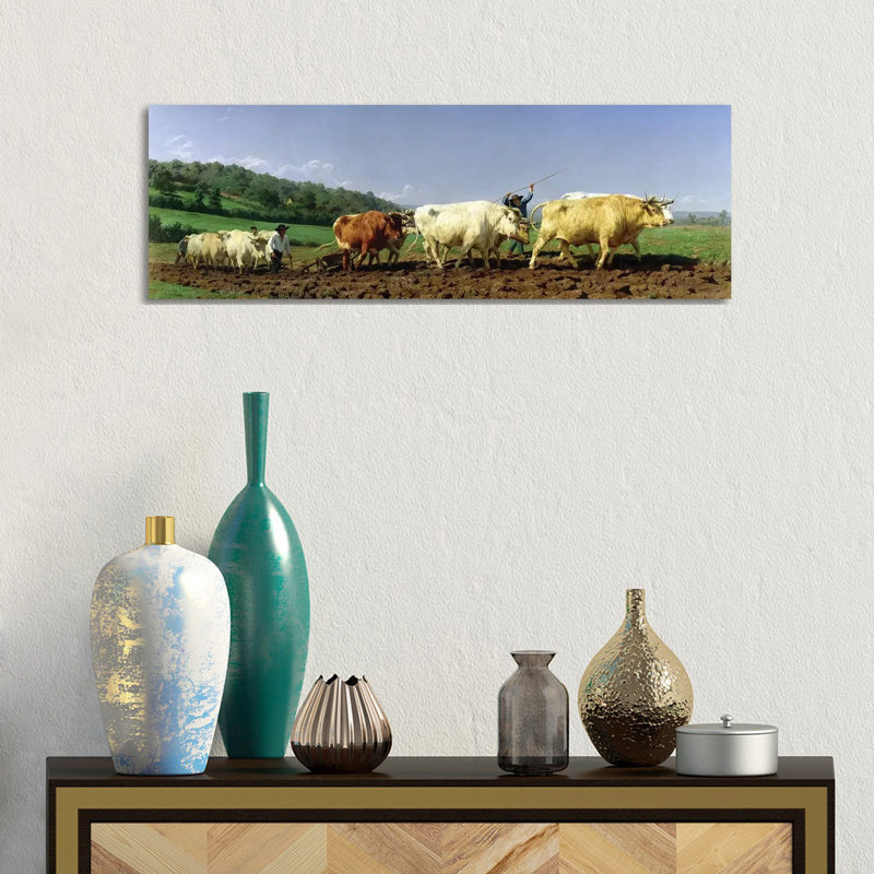 Ploughing In Nivernais, 1849 (Musee D'orsay) by Rosa Bonheur - Wrapped Canvas Panoramic Print, 30.48 cm H x 91.44 cm W