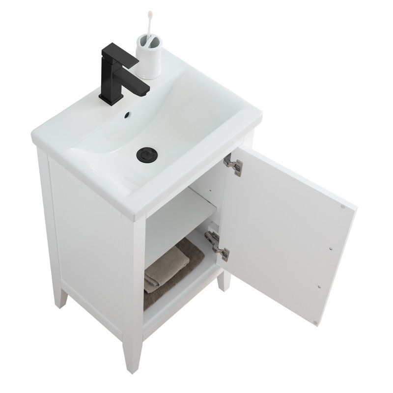 Ensemble de meuble-lavabo simple 20 po avec plateau en céramique Chambery, Blanc, Noir mat, H 34,1 po x l 20,4 po x P 15,7 po
