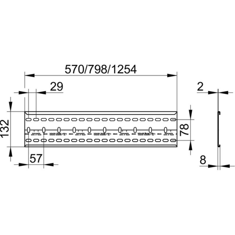 Mounting Rack, 13.2cm H x 80cm W x 0.8cm D