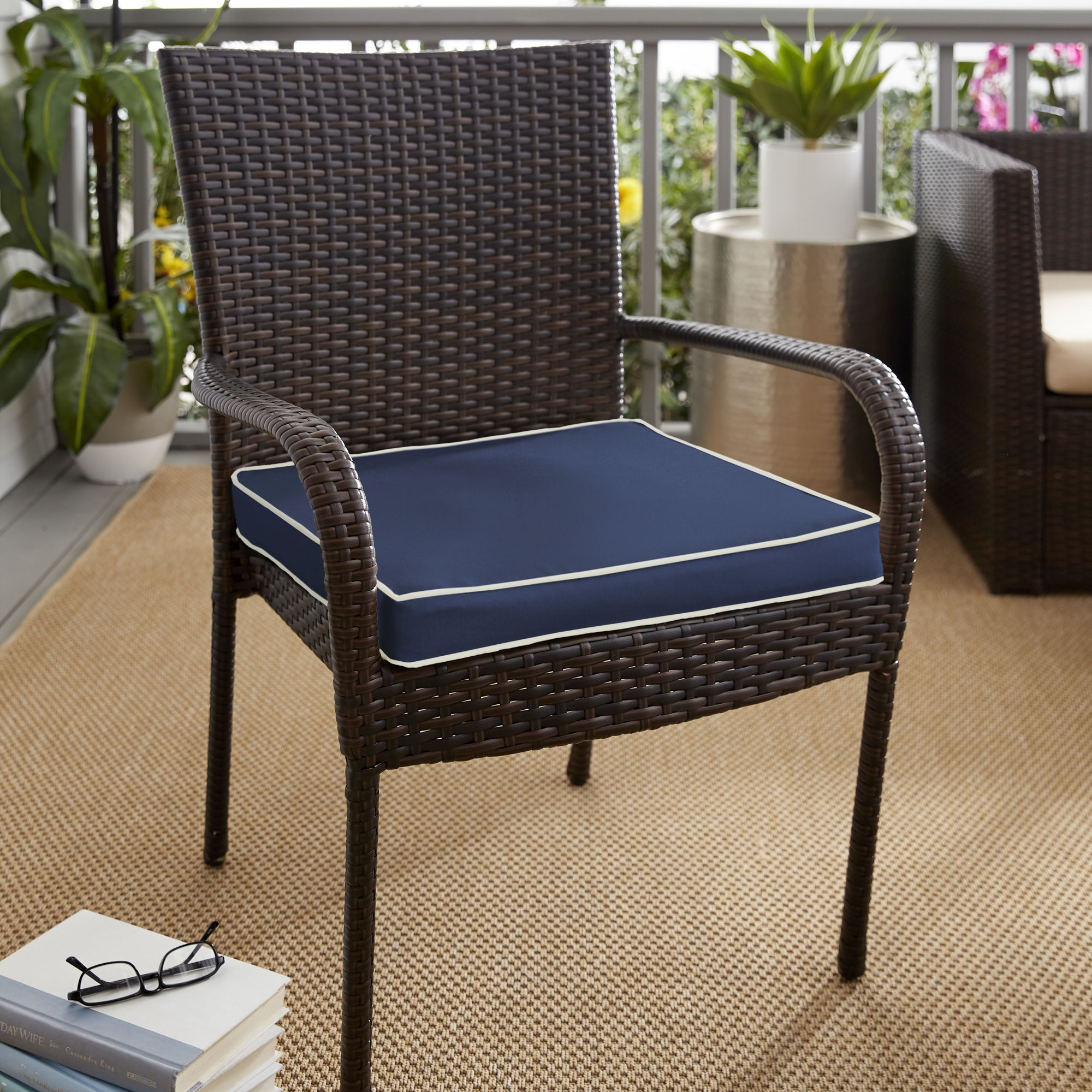 Sunbrella Outdoor Dining Chair Cushion, Sunbrella - Canvas Navy, 2" H x 19" W x 17" D