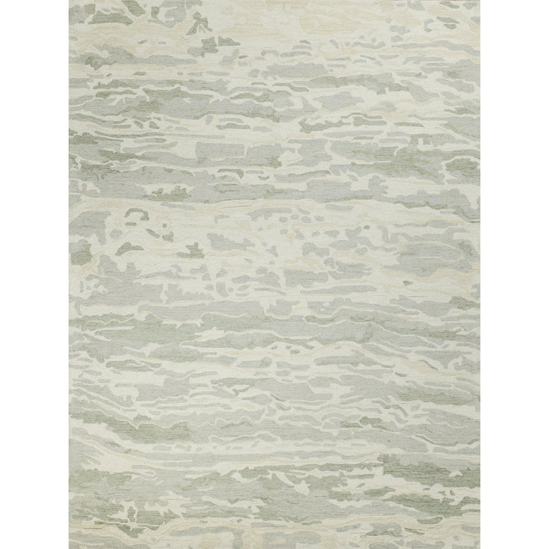 Cortero Hand Tufted Wool Abstract Area Rug in Sage/Ivory, Rectangle 9' x 12'