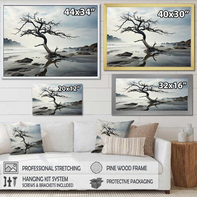 «Beach Tree Solitude II», reproduction sur toile, H 16 po x l 32 po x P 1 po, Cadre flottant doré