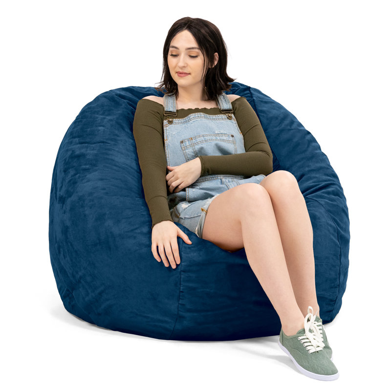 Fauteuil à billes rond Saxx de 4 pieds avec couvercle amovible, Microsuède marine