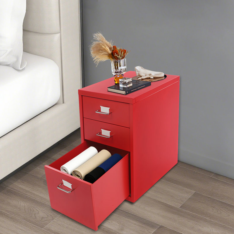 Classeur mobile en acier laminé à froid avec 3 tiroirs pour la maison et le bureau, Rouge