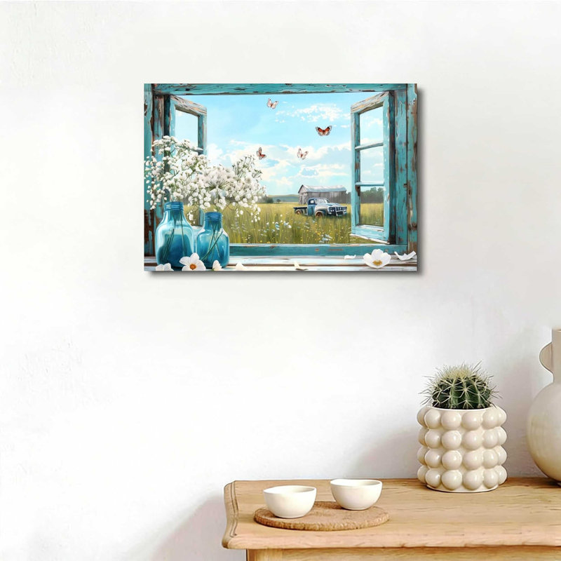 Art mural sur toile 12 "x 18" papillon et bleu sarcelle