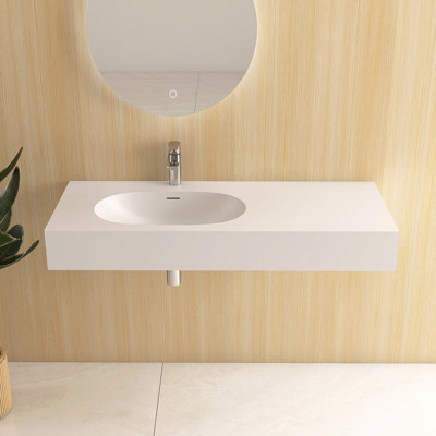 47" Wall-Mounted Solid Surface Sink Stone Bathroom Vessel Sink