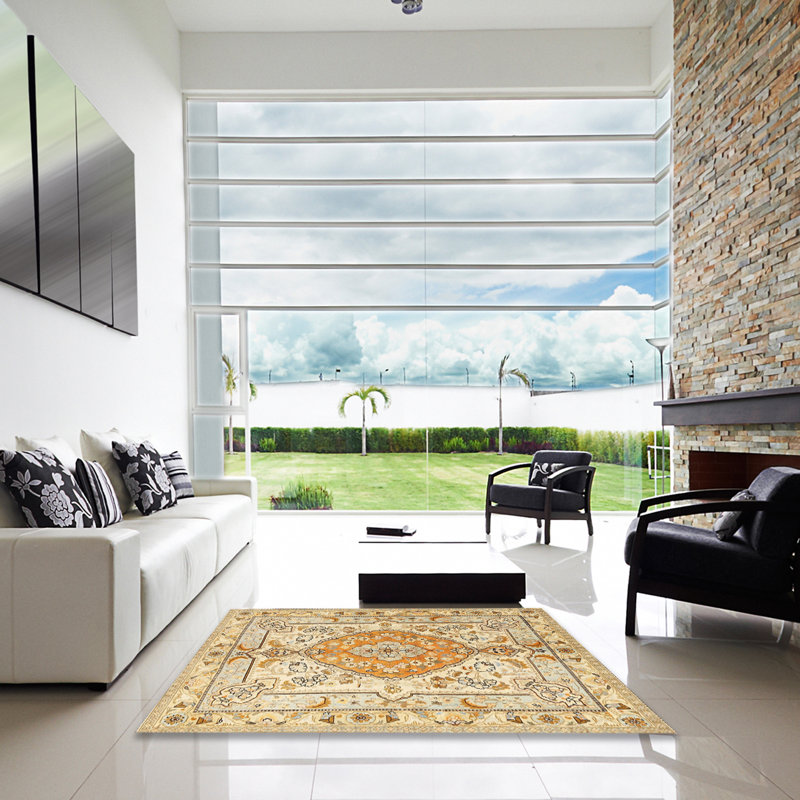 Crème orientale/brun/bleu Tapis décoratif, Carré 7 pi