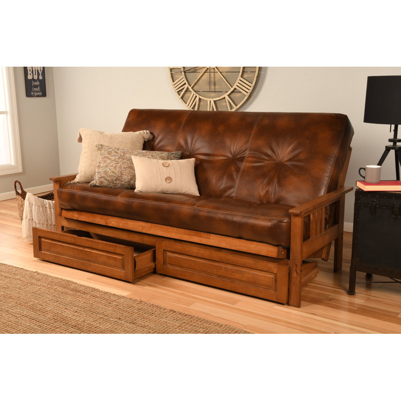 Stratford Full / Double Upholstered Futon And Mattress, Barbados, Oregon Trail Saddle, Innerspring