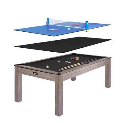 Table de billard de 2,13 m (7 pieds) pour adultes, table de jeu rustique grise avec tapis noir