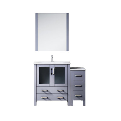 42 In. W Dark Grey Bath Vanity With Side Shelf Compartment, White Ceramic Sink, Faucet, And 28 Hanging Wall Mirror - Long Term Performance Drawer, Use