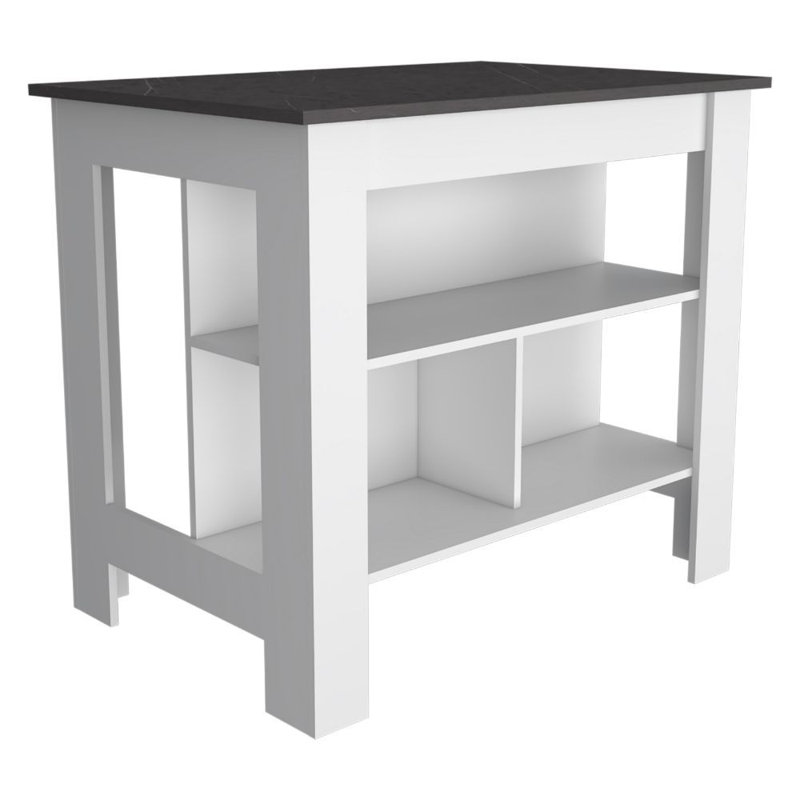 Cala 3-Shelf Wooden Kitchen Island, White/Onix