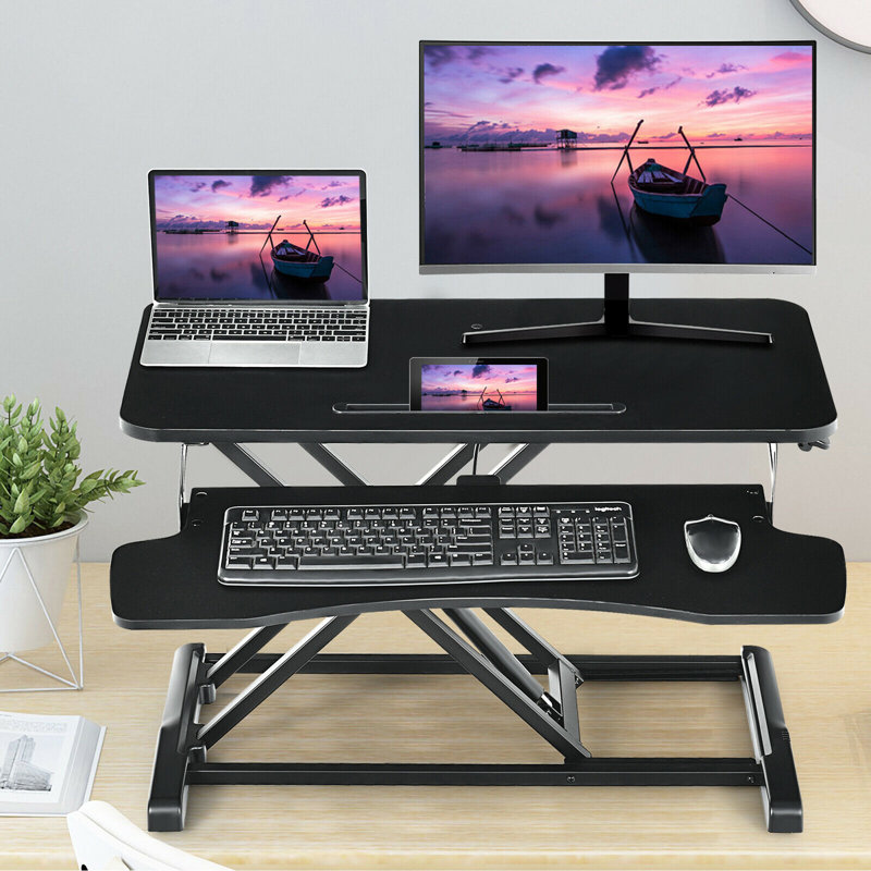 Adjustable Height Steel Standing Desk Converter, Black