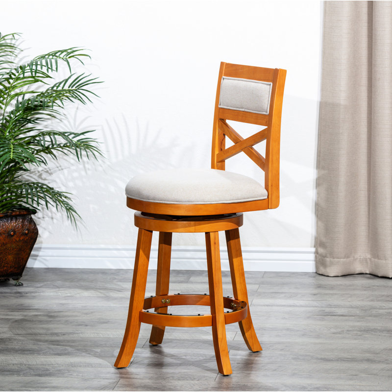 Tabouret de bar de 30 po au fini naturel avec siège captivant en tissu beige à hauteur d'assise, d'apparence et de confort