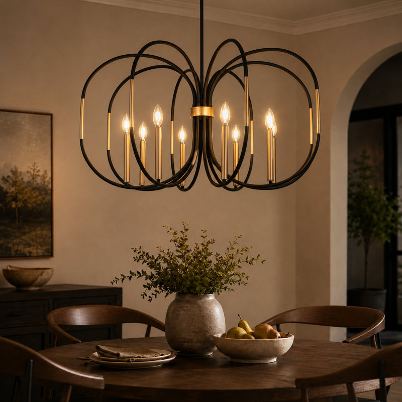 Aldrena 8-Light Oversized Dimmable Geometric Candle-Style Chandelier