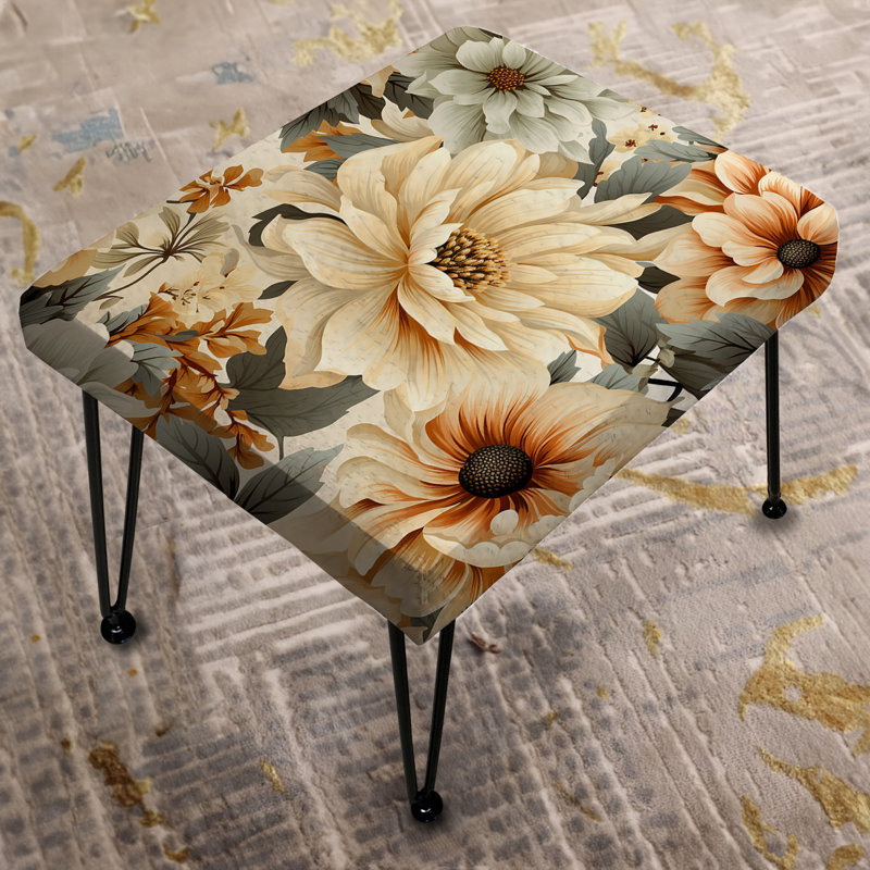 Neutral Tones Essence Buttercup Floral Pattern - Floral Rectangle Ottoman