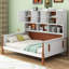 Lit plateforme simple avec rangement multiple, blanc et noyer