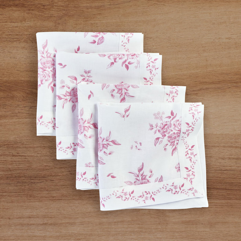 Jolie Fleur - 100% Pure Linen Dinner Napkins, Pink