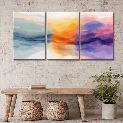 Toile pastel arc-en-ciel aquarelle fluide abstraite sur toile tendue prête à accrocher, décoration murale moderne pour chambre à coucher, 3 pièces, impression sur toile