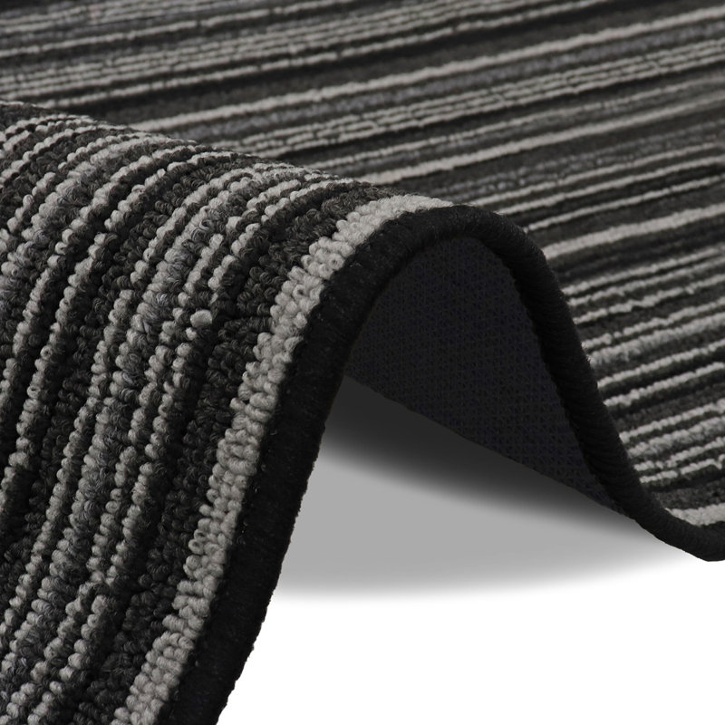 Non-Slip Striped Indoor Doormat, Rectangle W50 x L80 cm, Black