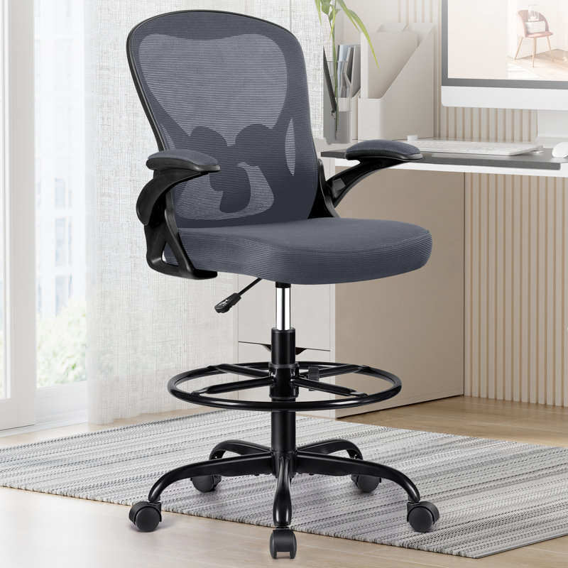 Kyanna Ergonomic Mesh Drafting Chair, Dark Gray, Black