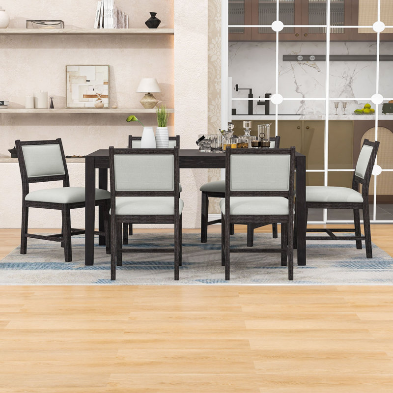 Ensemble de table de salle à manger 7 pièces avec 7 chaises rembourrées, Espresso