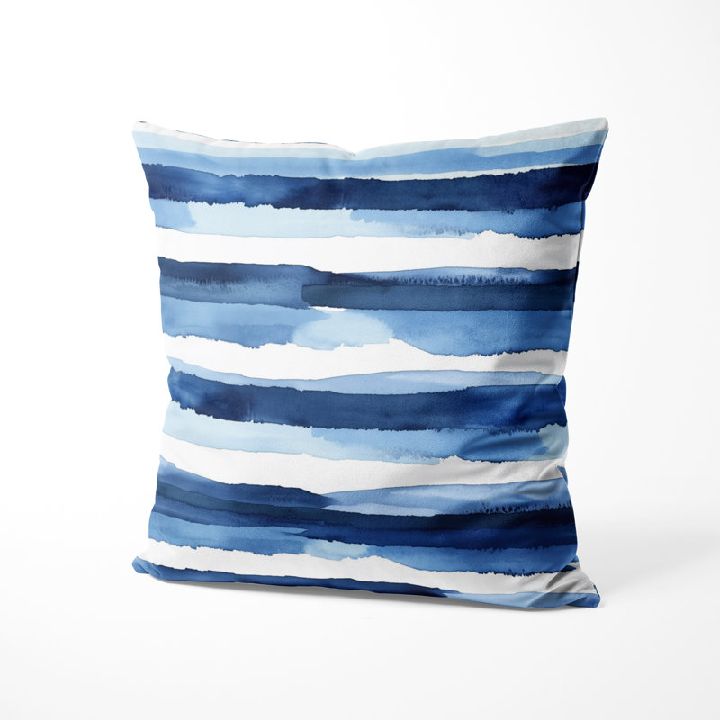 Coussin décoratif rayé à rayures - Coussin bleu et blanc à imprimé océan moderne, H 20 po x l 20 po