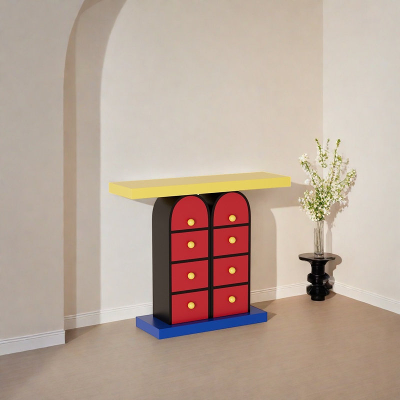 Multi Functional Art Console Table, Yellow, Blue/Red/Black