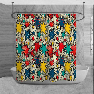 Pop Art Shower Curtain Style Bath Mat Yellow Bathroom Decor