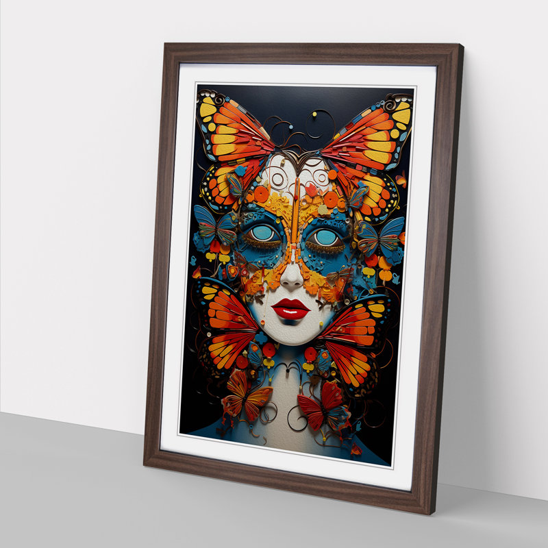 Butterfly Modern - Single Picture Frame Print on Wood, Walnut Framed, 34cm H x 25cm W x 2cm D