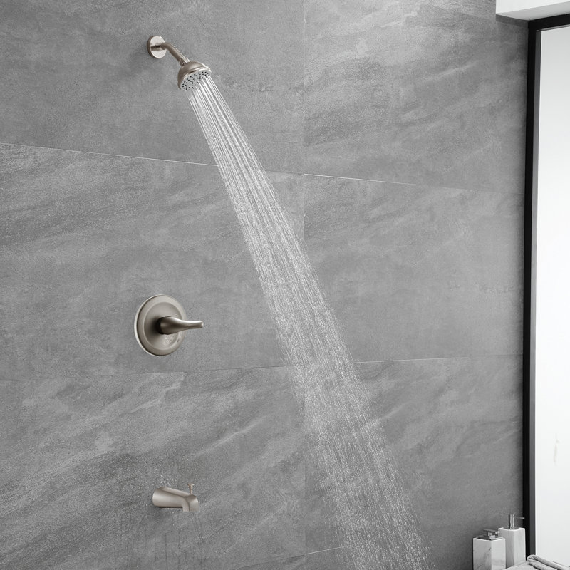 Brushed Nickel Shower Faucet with Tub Spout and Pressure Balance Valve