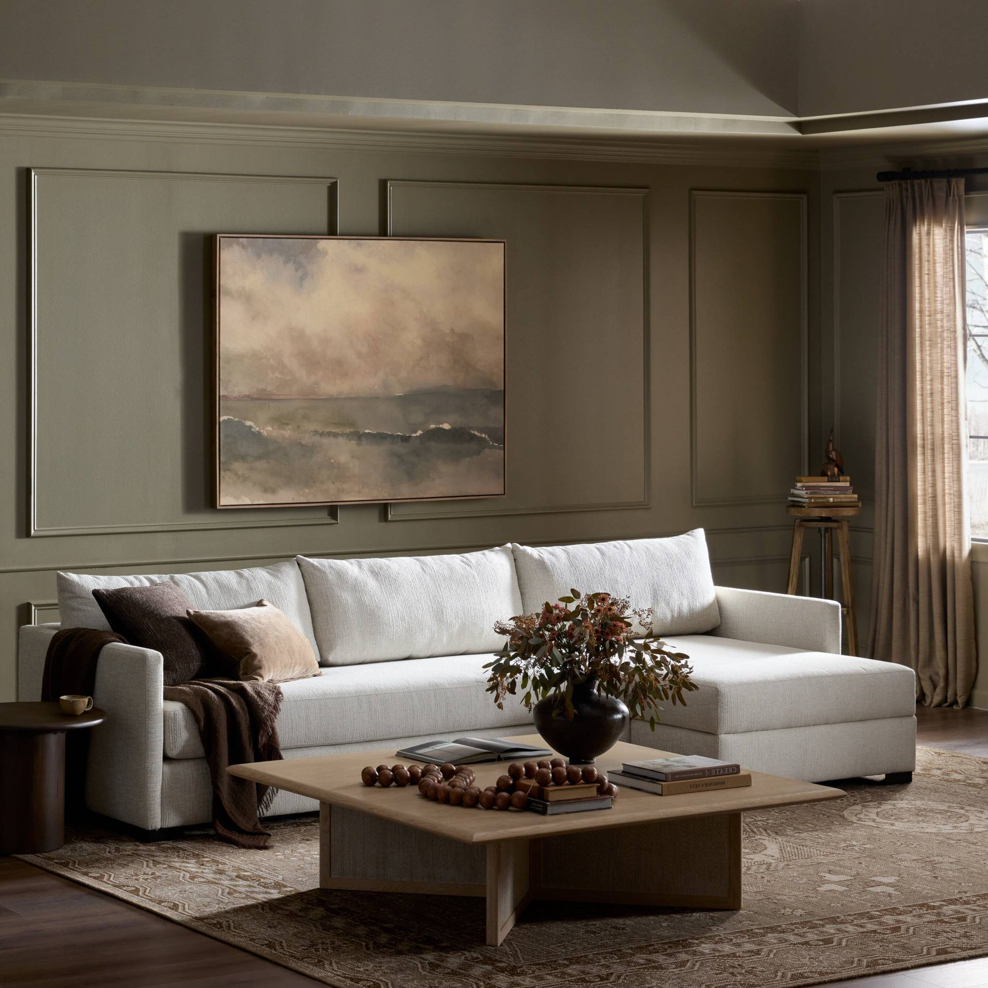 Peyton Upholstered Chaise L-Sectional, 35" H x 126.5" W x 61" D, Left Arm Facing W/Storage