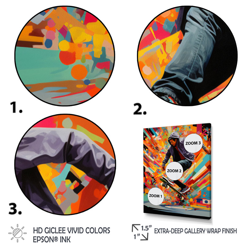 Skateboard Urban Rhythms - Sports, art mural, Cadre photo noir, H 32 po x l 24 po x P 1 po