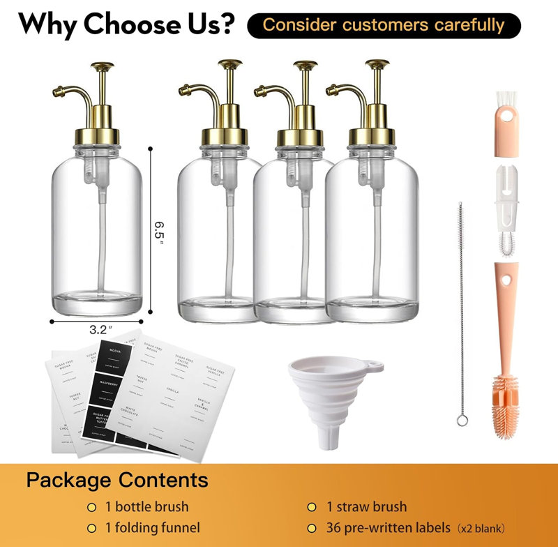 Coffee Syrup Dispenser-4pack,16.9 oz 500ml,Coffee Bar Accessories